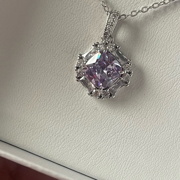 Lavendar Cubic Zirconia Necklace on 925 Sterling Silver - Picture 2 of 3